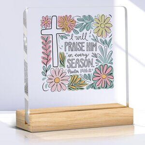Biblical Acrylic Sign Decoration w/ Wood Base